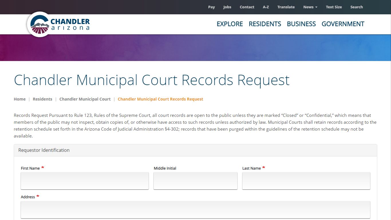 Chandler Municipal Court Records Request | City of Chandler