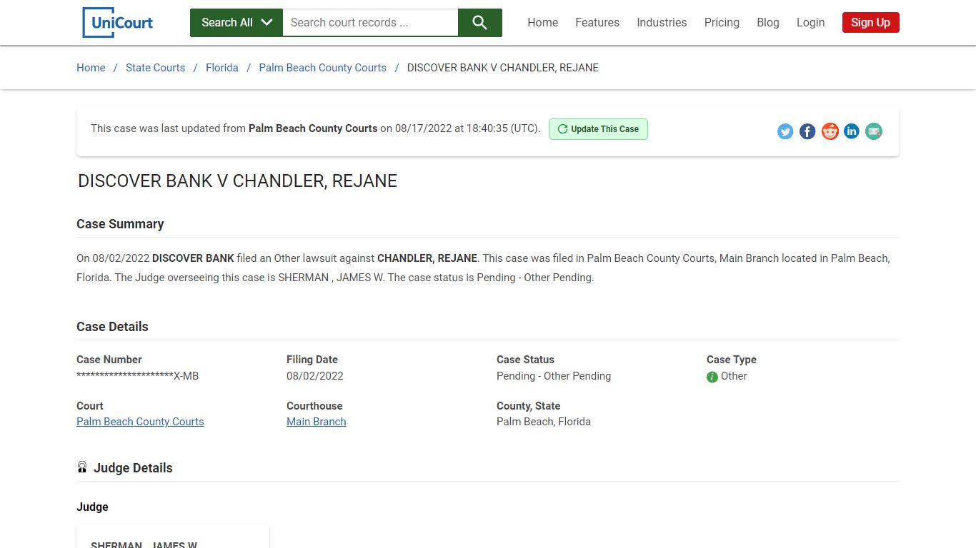 DISCOVER BANK V CHANDLER, REJANE | Court Records - UniCourt